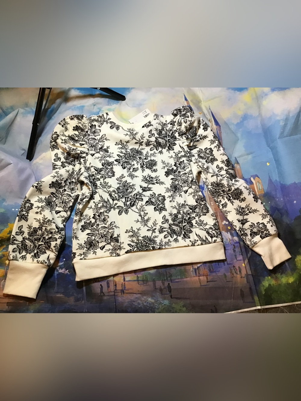 Janie and jack toile puff sleeve sweatshirt floral size 12 -NWT